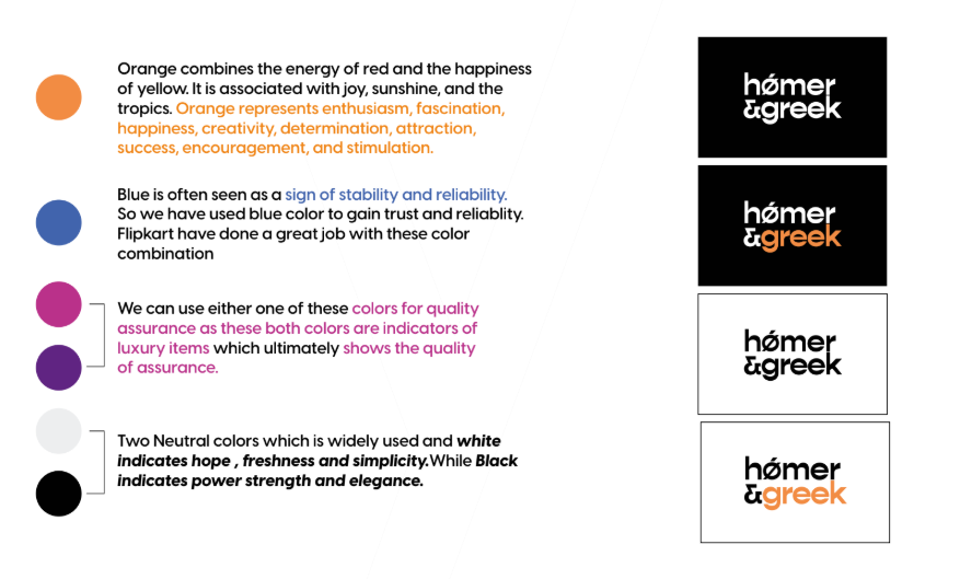 Graphic design services example showing the Homer and Greek color and typography system