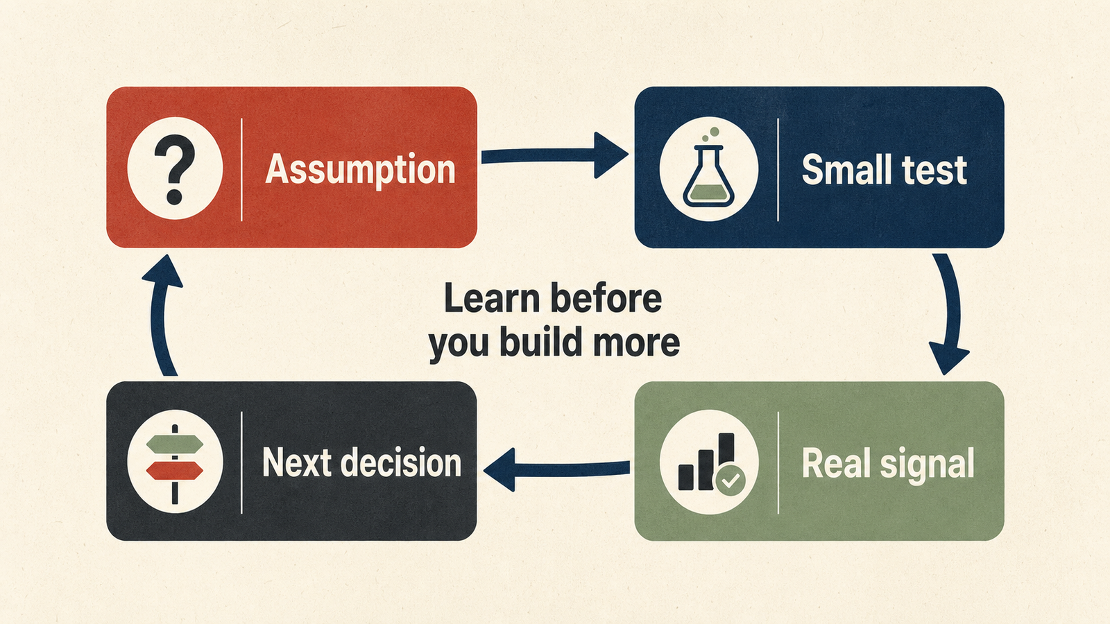 MVP decision loop from assumption to test signal and next decision