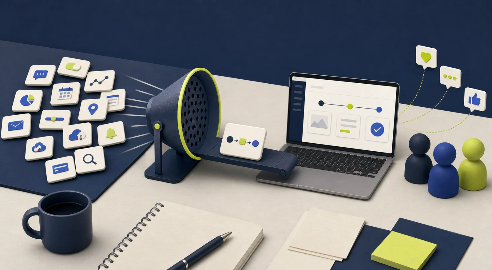MVP scope filter reducing many feature ideas to one usable product flow for real users